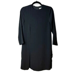 OAK + FORT Black Long Sleeve Front Split Raw  Hem Dress